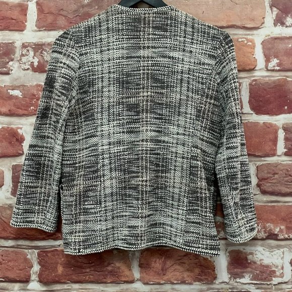 MAX STUDIO WOMEN'S WHITE & BLACK TWEED SWEATER CARDIGAN BLAZER JACKET - Picture 3 of 7
